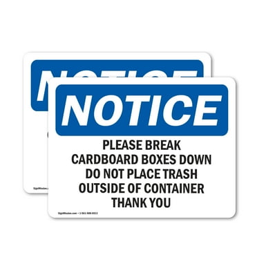 (2 Pack) Please Break Cardboard Boxes Down Do Not OSHA Notice Sign 24 Inch X 18 Inch Indoor / Outdoor Rust-Free Aluminum Metal Signs for Workplace, Workshop, and Construction Site, Made in the USA
