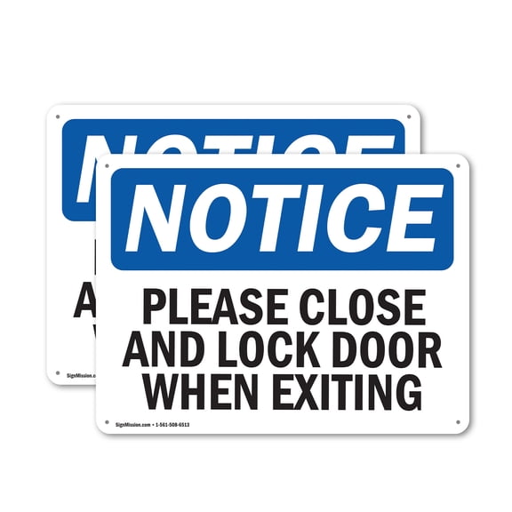 (2 Pack) Please Close And Lock Door When Exiting OSHA Notice Sign 24 Inch X 18 Inch Plastic Sign, Weather Resistant, UV Protected for Workplace, Business, and Construction Site, Made in