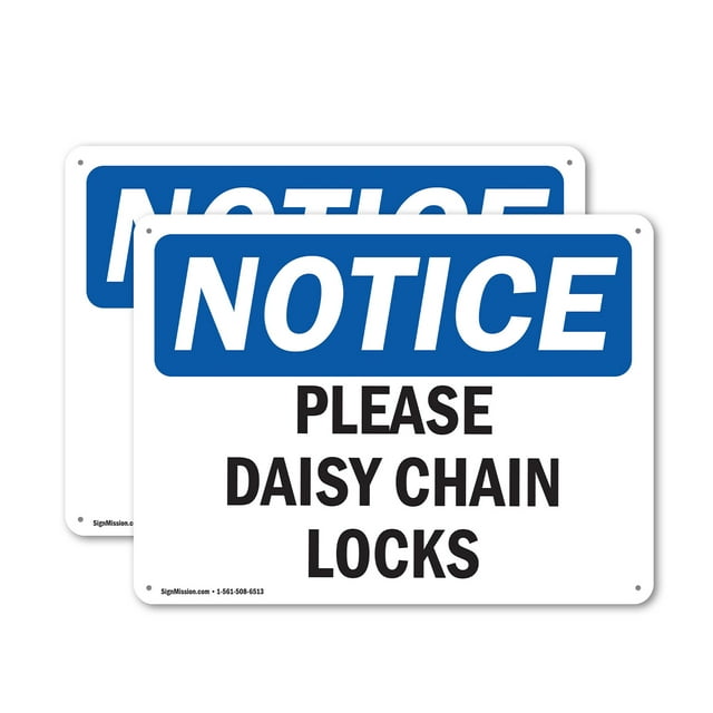(2 Pack) Please Daisy Chain Locks OSHA Notice Sign 10 Inch X 7 Inch