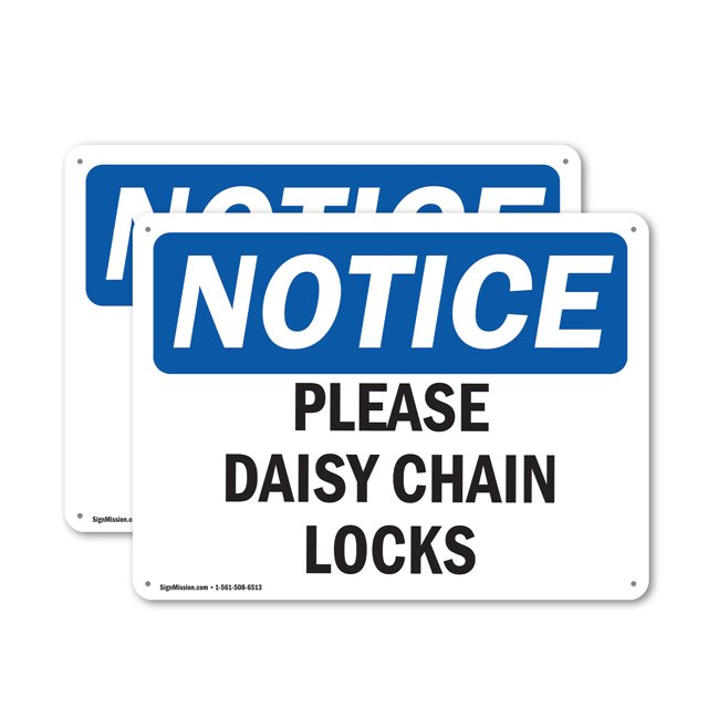 (2 Pack) Please Daisy Chain Locks OSHA Notice Sign 24 Inch X 18 Inch