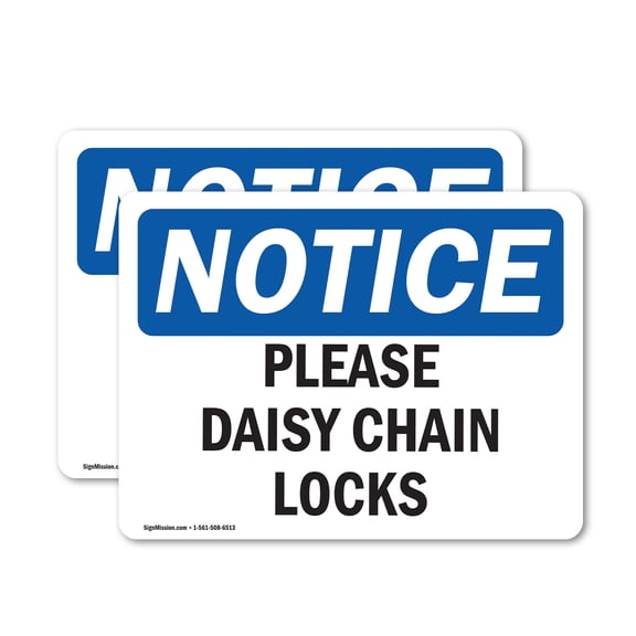(2 Pack) Please Daisy Chain Locks OSHA Notice Sign 7 Inch X 5 Inch Vinyl Label Decal Sticker Weather Resistant, UV Protected for Workplace, Business, and Construction Site, Made in the