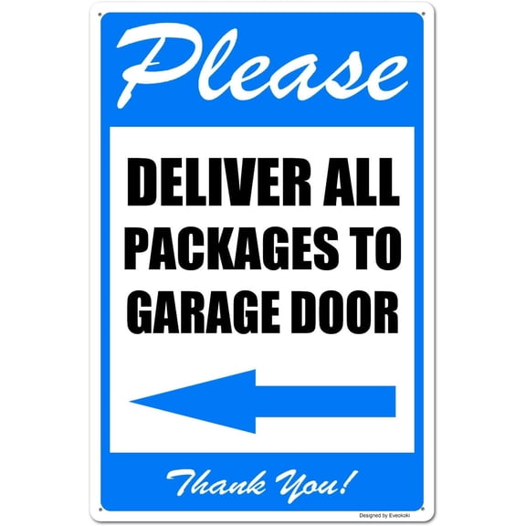 2 Pack Please Deliver All Packages to Garage Door Left Arrow Thank You Signs, 8x 12 Inches Please Delivery Sign Aluminum Metal Sign