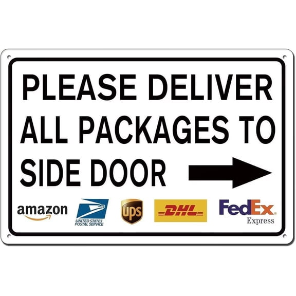2 Pack Please Deliver All Packages to Side Door Right Arrow Delivery Sign for Outdoor Use 8x12 Inch, Delivery Instructions Metal Signs Indoor/Outdoor Use, Outdoor Porch Signs