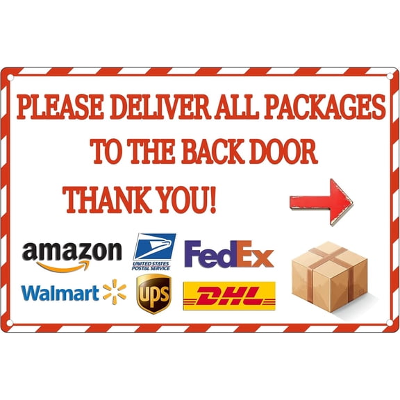 2 Pack Please Delivery Sign Back Door Piease Deliver Packages To Back Door Outdoor Porch Please Delivery Metal Sign Slogan 12x8 Inch