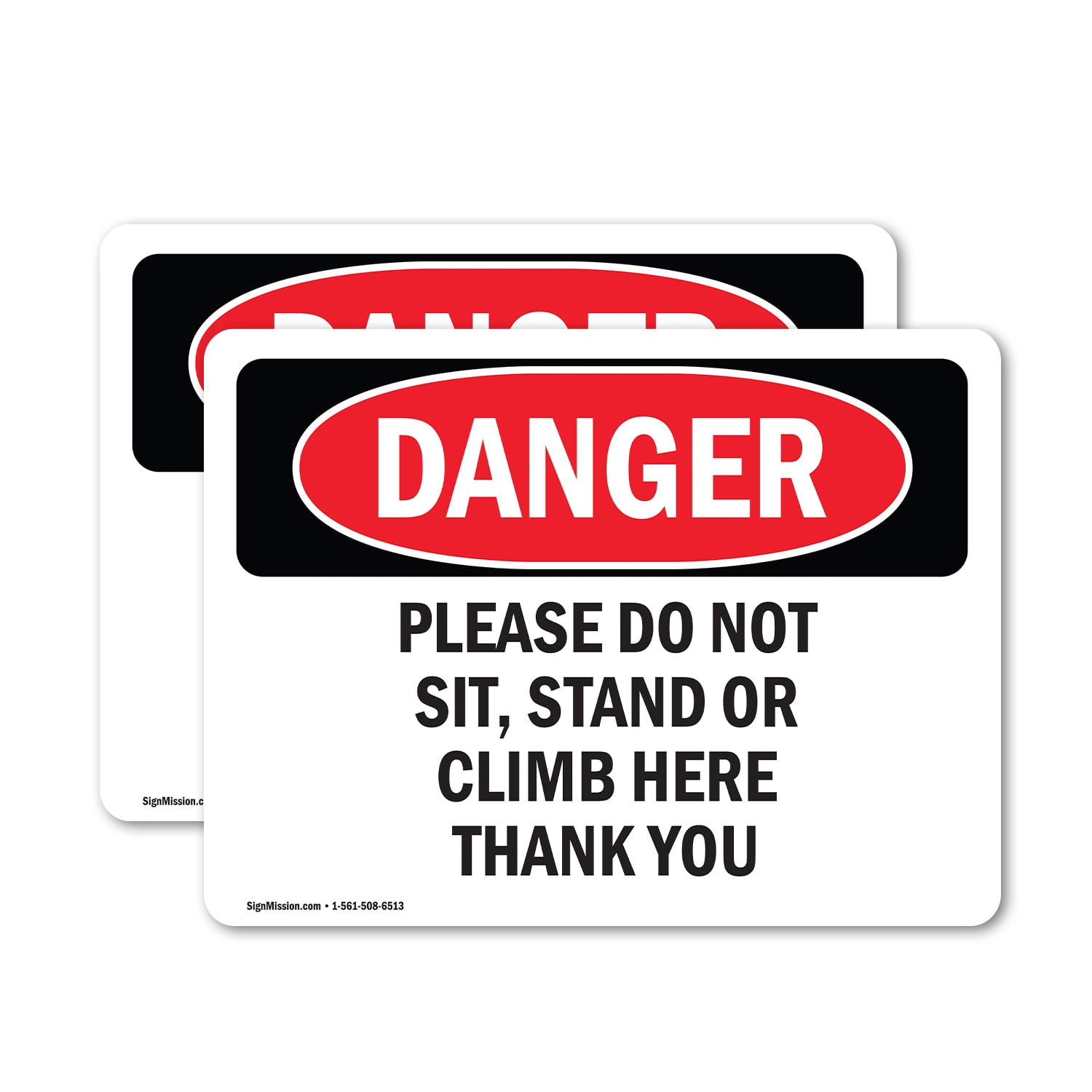 2-Pack OSHA Danger Sign Decals - 5"x3.5", Vinyl, Weather-Resistant, "Please Do Not Sit Stand Or Climb Here Thank You"