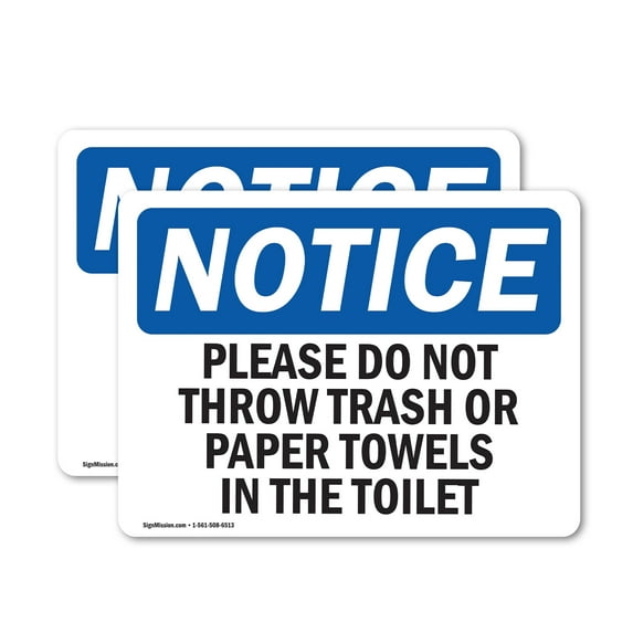 (2 Pack) Please Do Not Throw Trash Or Paper Towels OSHA Notice Sign 5 Inch X 3.5 Inch Vinyl Label Decal Sticker Weather Resistant, UV Protected for Workplace, Business, and Construction