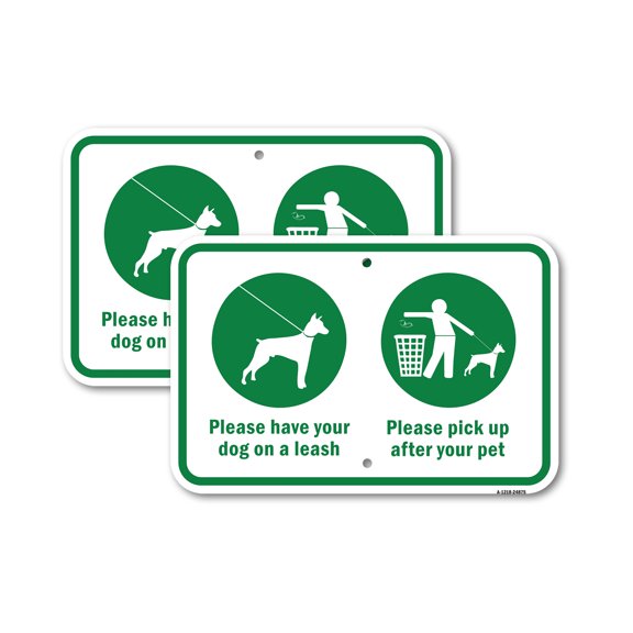 (2 Pack) Please Have Your Dog On A Leash Please Pick Up Af | 18" X 24" Heavy-Gauge Aluminum Sign | Rust Free Aluminum, Weather Resistant, Waterproof, Fade Resistant, 2 Pre-drilled Holes