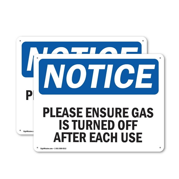 (2 Pack) Please Ensure Gas Is Turned Off After Each Use OSHA Notice Sign 10 Inch X 7 Inch Plastic Sign, Weather Resistant, UV Protected for Workplace, Business, and Construction Site,