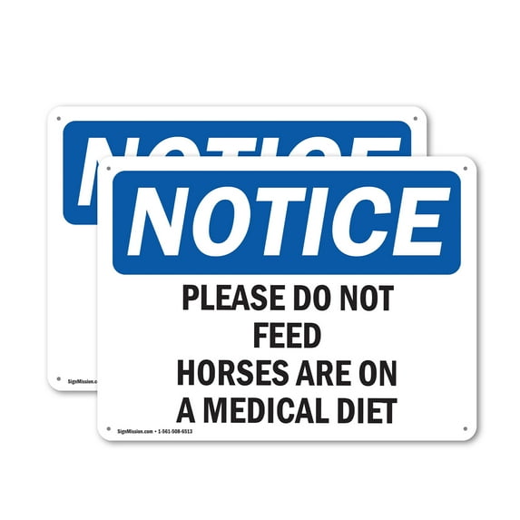 (2 Pack) Please Do Not Feed Horses Are On A Medical Diet OSHA Notice Sign 14 Inch X 10 Inch Indoor / Outdoor Rust-Free Aluminum Metal Signs for Workplace, Workshop, and Construction