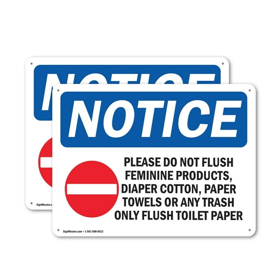 (2 Pack) Please Do Not Flush Feminine OSHA Notice Sign 14 Inch X 10 Inch Indoor / Outdoor Rust-Free Aluminum Metal Signs for Workplace, Workshop, and Construction Site, Made in the USA