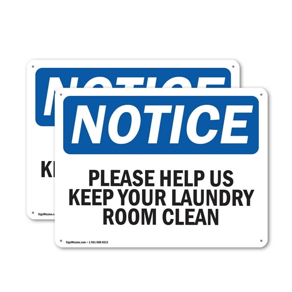 (2 Pack) Please Help Us Keep Your Laundry Room Clean OSHA Notice Sign 10 Inch X 7 Inch Plastic Sign, Weather Resistant, UV Protected for Workplace, Business, and Construction Site, Made