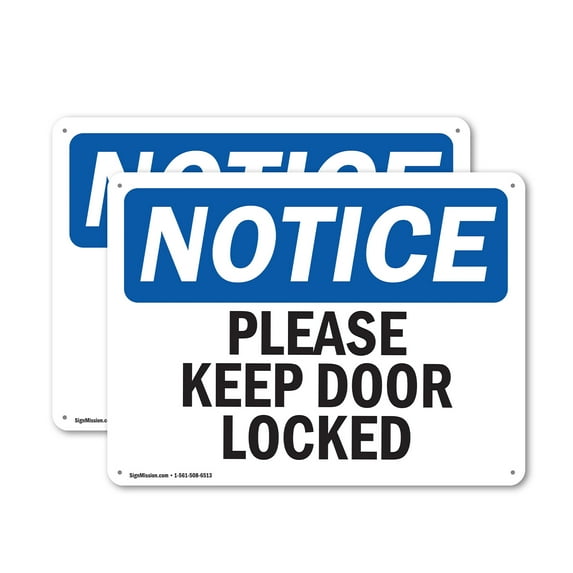 (2 Pack) Please Keep Door Locked OSHA Notice Sign 24 Inch X 18 Inch Indoor / Outdoor Rust-Free Aluminum Metal Signs for Workplace, Workshop, and Construction Site, Made in the USA