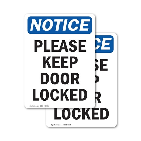 (2 Pack) Please Keep Door Locked OSHA Notice Sign 5 Inch X 3.5 Inch Vinyl Label Decal Sticker Weather Resistant, UV Protected for Workplace, Business, and Construction Site, Made in the