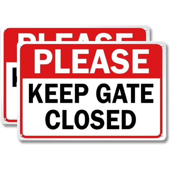 2 Pack Please Keep Gate Closed Sign Dogs - 12 x 8 inch Metal Aluminum Sign for Gate, Front Door, Yard, Outside, Fence, Farmhouse and Factory Door, Rust-Free and Waterproof