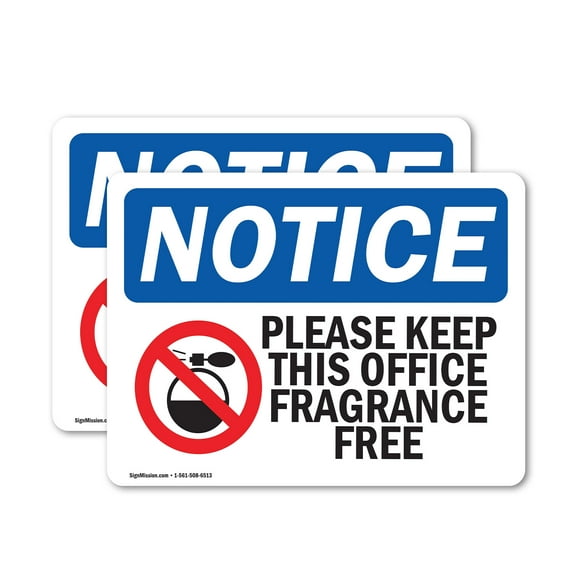 (2 Pack) Please Keep This Office Fragrance Free Sign With Symbol OSHA Notice Sign 5 Inch X 3.5 Inch Vinyl Label Decal Sticker Weather Resistant, UV Protected for Workplace, Business,