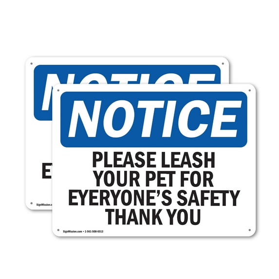 (2 Pack) Please Leash Your Pet For Everyone's Safety OSHA Notice Sign 18 Inch X 12 Inch Plastic Sign, Weather Resistant, UV Protected for Workplace, Business, and Construction Site,