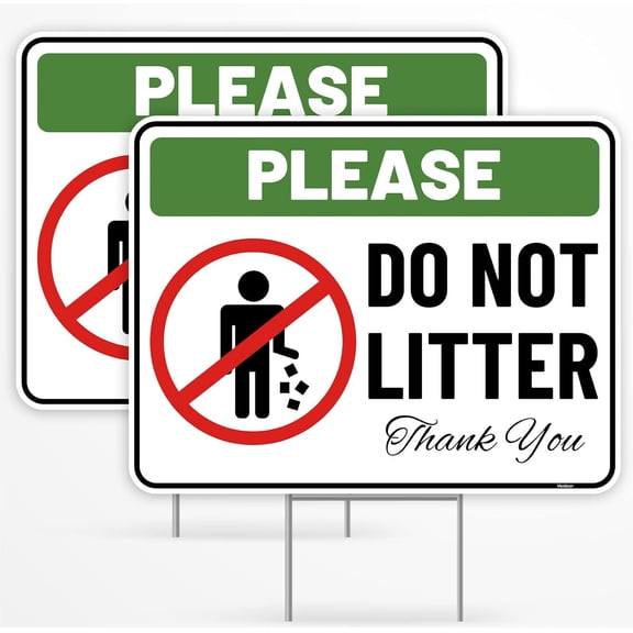 2 Pack Please Do Not Littering Sign, 12 Inches by 8 Inches - - No Trash No Cigarette Butts Yard Sign Outdoor Metal Tin Signs/Without a frame