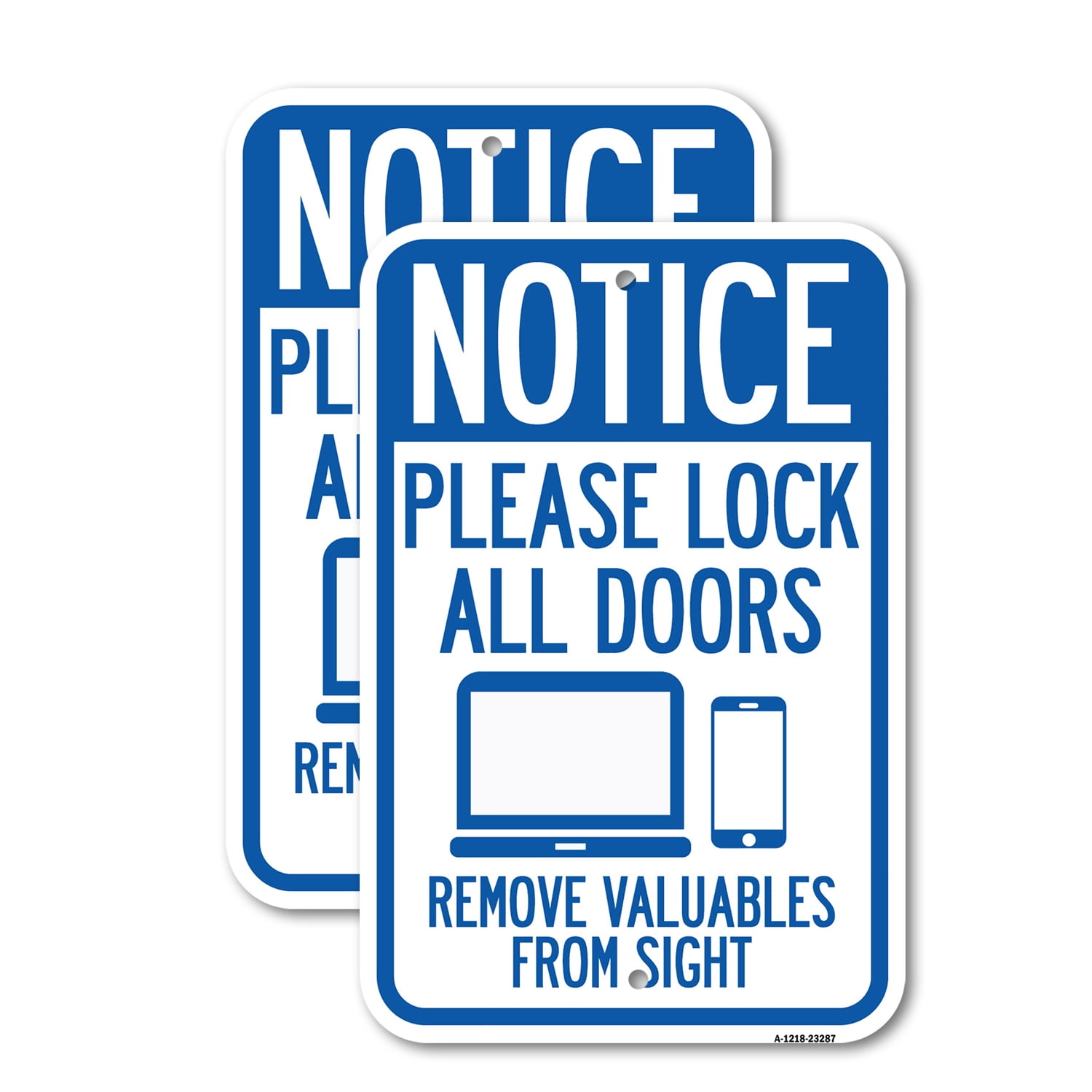 (2 Pack) Please Lock All Doors Remove Valuables from Sight 12" X 18