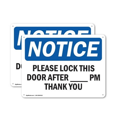 (2 Pack) Please Lock This Door After ____ Pm Thank You OSHA Notice Sign 14 Inch X 10 Inch Indoor / Outdoor Rust-Free Aluminum Metal Signs for Workplace, Workshop, and Construction Site