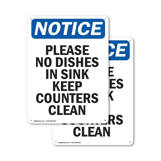 (2 Pack) Please No Dishes In Sink Keep OSHA Notice Sign 7 Inch X 10