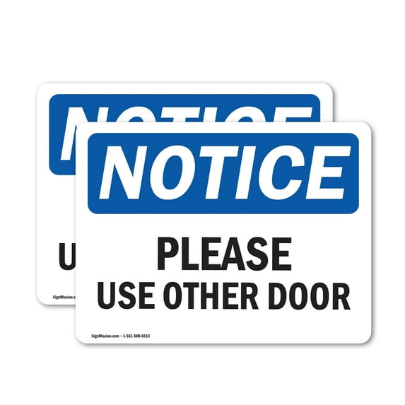 (2 Pack) Please Use Other Door OSHA Notice Sign 7 Inch X 5 Inch Vinyl Label Decal Sticker Weather Resistant, UV Protected for Workplace, Business, and Construction Site, Made in the USA