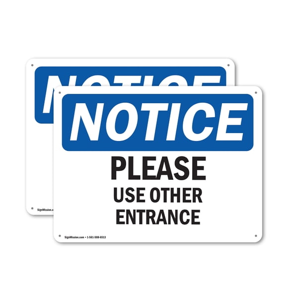 (2 Pack) Please Use Other Entrance OSHA Notice Sign 24 Inch X 18 Inch Plastic Sign, Weather Resistant, UV Protected for Workplace, Business, and Construction Site, Made in the USA
