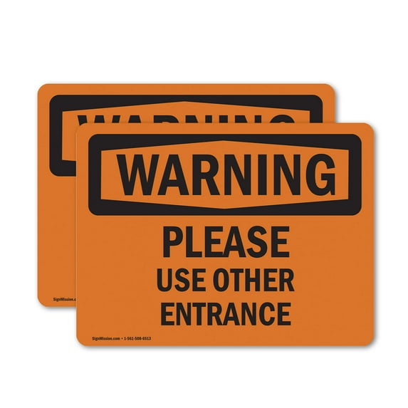 (2 Pack) Please Use Other Entrance OSHA Warning Sign 18 Inch X 12 Inch Vinyl Label Decal Sticker Weather Resistant, UV Protected for Workplace, Business, and Construction Site, Made in