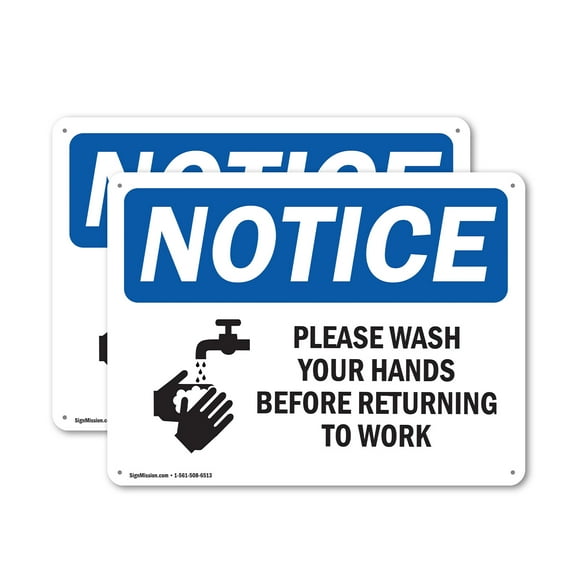 (2 Pack) Please Wash Your Hands Before OSHA Notice Sign 14 Inch X 10 Inch Indoor / Outdoor Rust-Free Aluminum Metal Signs for Workplace, Workshop, and Construction Site, Made in the USA