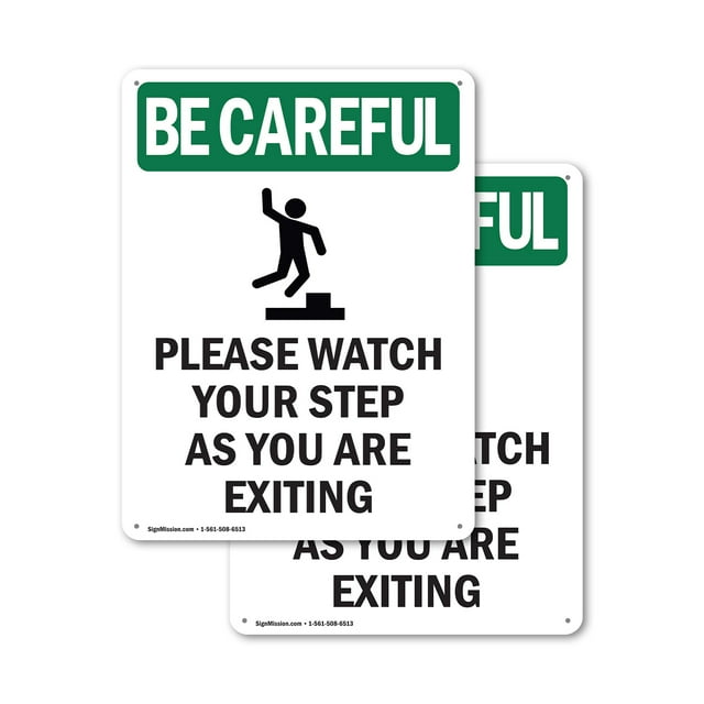 (2 Pack) Please Watch Your Step With Symbol OSHA Be Careful Sign 12 Inch X 18 Inch Plastic Sign, Weather Resistant, UV Protected for Workplace, Business, and Construction Site, Made in