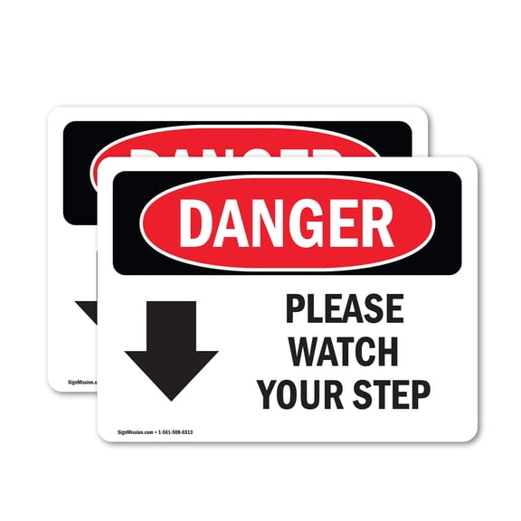 (2 Pack) Please Watch Your Step [Down Arrow] OSHA Danger Sign
