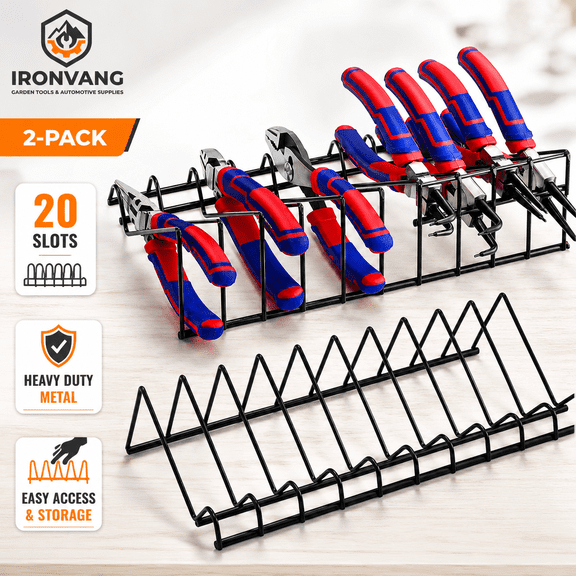 2-Pack Plier Organizer Rack, 20-Slot Tool Drawer Storage Holder for Pliers, Cutters, Spring-Loaded Tools, Regular & Wide-Handle Hand Tools, Heavy Duty Garage Workbench Organizer, Pliers Not Included
