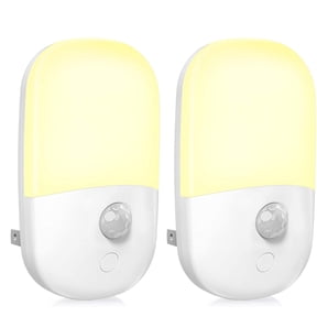 2 Pack Plug in Motion Sensor Dimmable Night Light, Soft Warm White LED Nightlight with Dusk to Dawn Motion Sensor, Adjustable Brightness for Bedroom, Bathroom, Kitchen, Hallway, Stairs