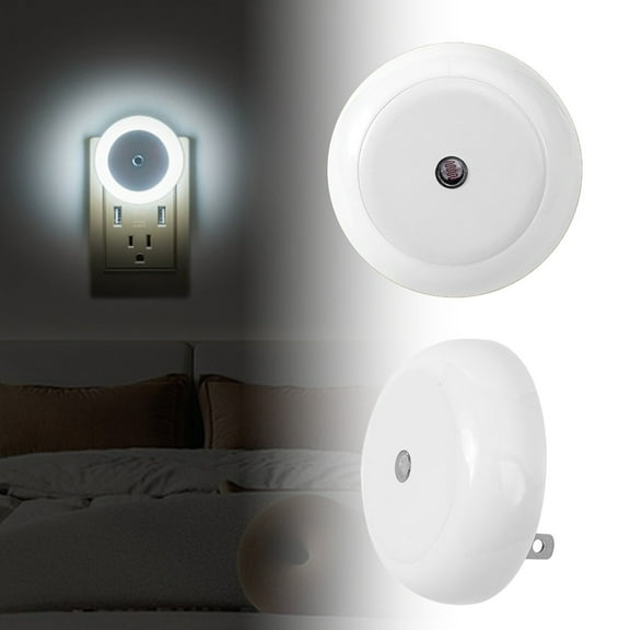 2 Pack Plug in Night Light with Light Sensor | Auto Dusk to Dawn LED Nightlight for Hallway Stairs Bathroom Kitchen | Small Disc Shaped Wall Socket Light for Home Nursery Basement Closet Garage