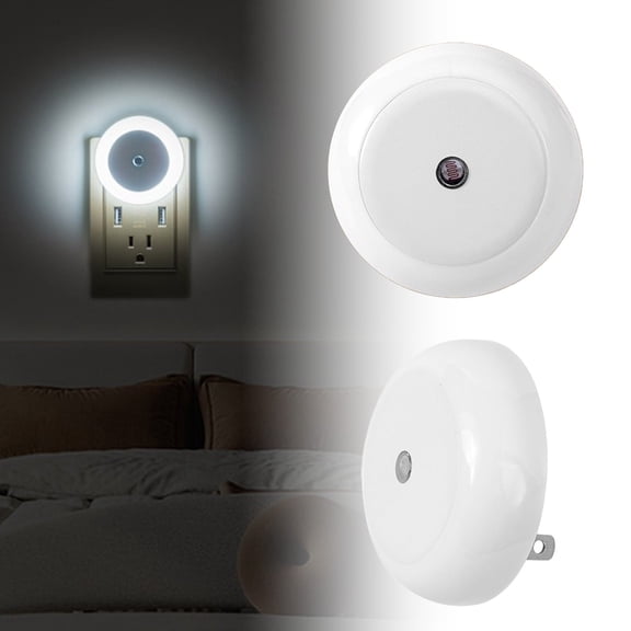 2 Pack Plug in Night Light with Sensor Auto Dusk to Dawn - Led Small Nightlight for Hallway Bathroom Stairs Kitchen - Low Energy Automatic Lighting for Home Corridor Nursery Closet Basement