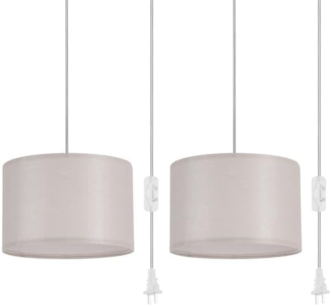 2 Pack Plug in Pendant Light, Hanging Light with 15Ft Clear Cord, On ...