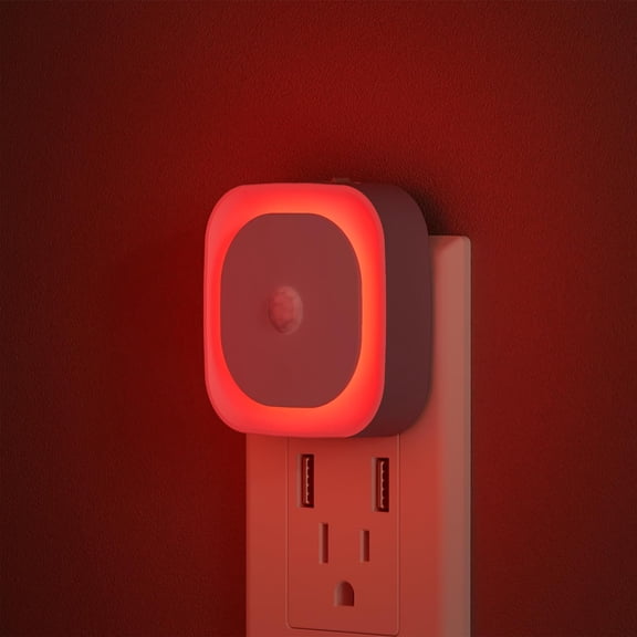 2 Pack Plug in Red Sleep Night Light with Motion Sensor & Dusk to Dawn Sensor, Soft Glow, 0% Blue Light, Dimmable, Auto On/Off, LED Lights for Bedroom, Kids, Bathroom, Hallway, as Mother Gifts