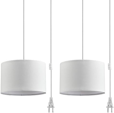 2 Pack Plug in Pendant Light, Hanging Light with 15Ft Clear Cord, On ...