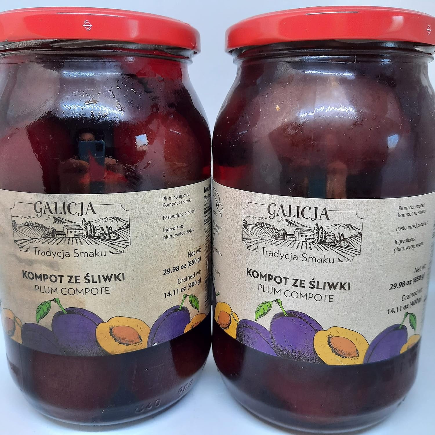 2 Pack  Plum Compote Glass Jar GMO 29.98 OZ / 900 from Poland