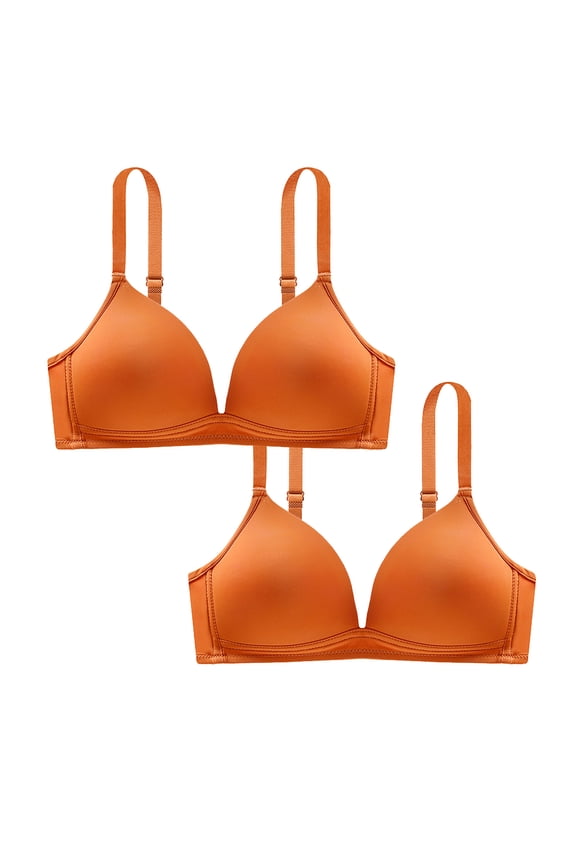 2 Pack Plunge Bras for Women Minimizer Deep V Neck Bralettes Wireless Push-Up Comfort Seamless Bra(Orange 32AB)