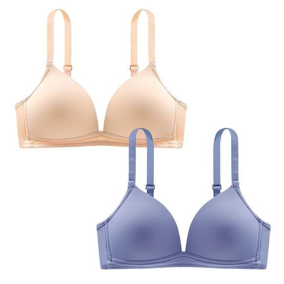 2 Pack Plunge Bras for Women Minimizer Deep V Neck Bralettes Wireless Push-Up Comfort Seamless Bra(Purple 32AB)