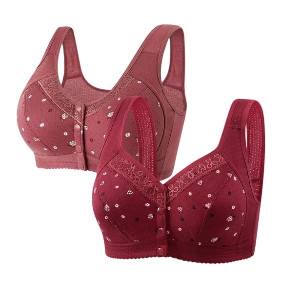 2 Pack Plus Size Bras for Women S-4X Front Closure Wireless Push Up Bralettes Womens Full-Coverage BC-Cup Everyday Underwear Bra