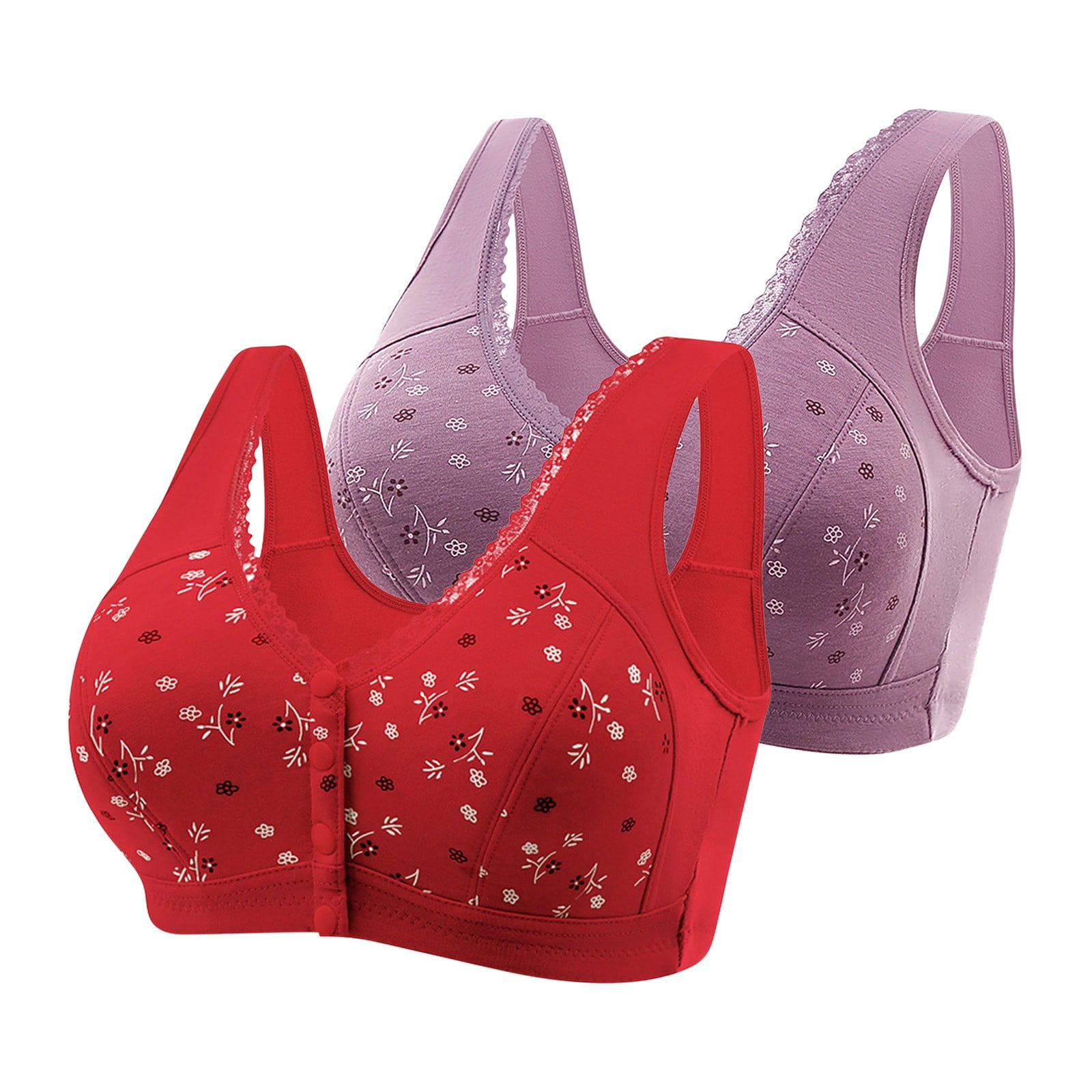 2 Pack Plus Size Daisy Bra for Older Women Convenient Front Closure ...