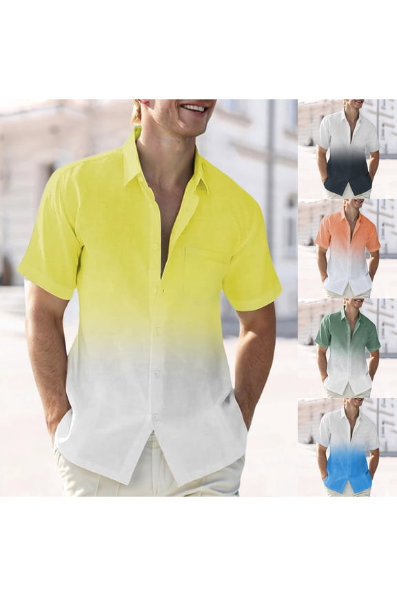 2 Pack Plus Size Mens Short Sleeve Shirts M-4XL Big and Tall Button-Down Tshirts Shirt with Pocket Collared Gradient Printed Lightweight Beach Tops