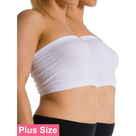 2 Pack Plus Size Seamless Strapless Tube Top Bras For Women Sports Bra (Non-Padded)