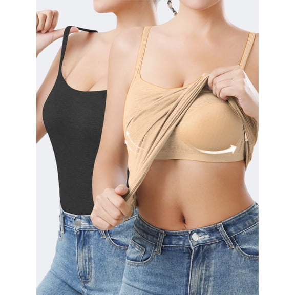 2 Pack Women'S Tank Tops With Built-in Bra Comfortable and Breathable, Suitable for Both Outer and Inner Wear With thin Spaghetti Straps 2XL