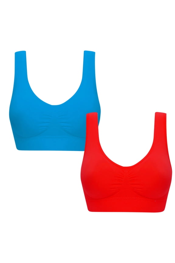 2 Pack Plus Size Sports Bras for Women No Underwire Full Coverage Tank Top Bralette Lightly Unpadded Comfy Support Workout Bra, Red