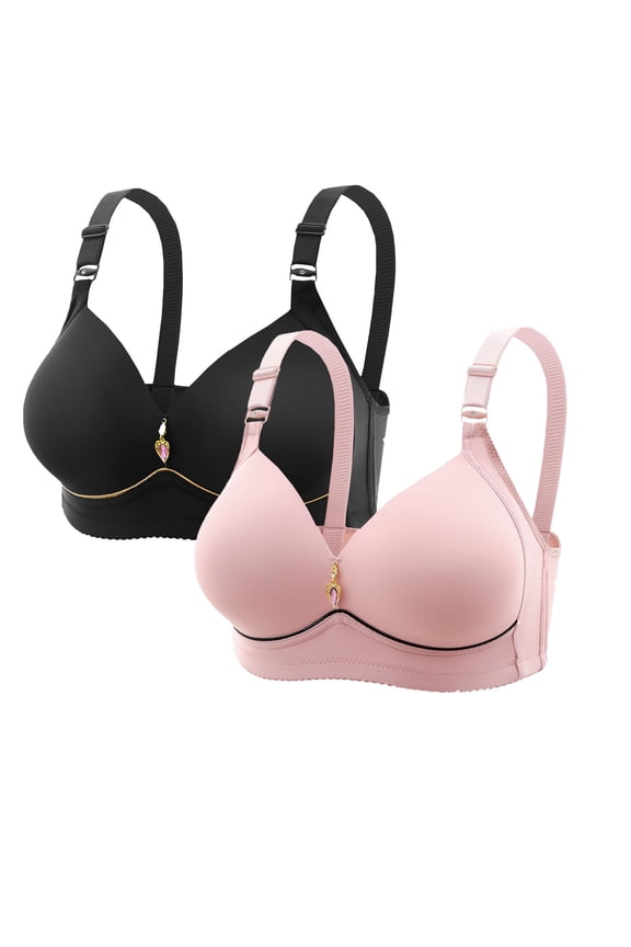 2 Pack Plus Size Wireless Bras for Women Back Smoothing Design Barely There Smooth Look Lightweight No Show Design Low Profile Comfort Weekend Lounge Style Summer Pink XXL
