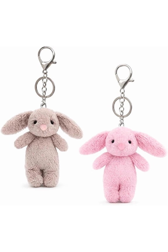 2 Pack Plush Bunny Keychain Cute Soft Rabbit Key Ring Bag Charm for Women Girls Backpack Purse Gift