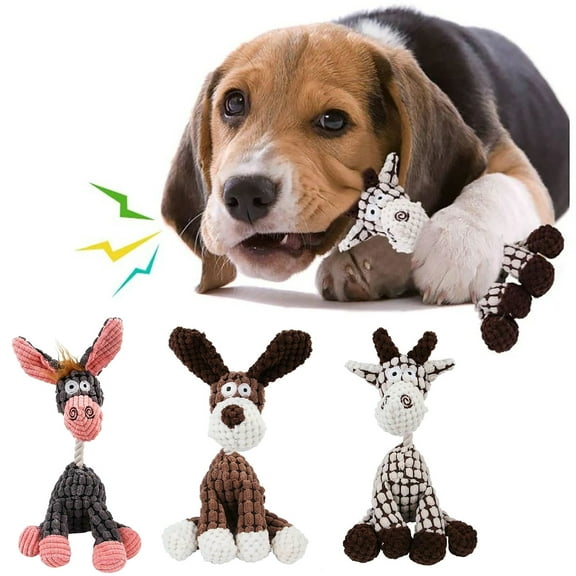 2 Pack Plush ChewT-oys with Squeakers, Cute Soft Dog T-oys for Teeth Cleaning, for Indoor Puppies and Senior Pups, Plush No Mess Chew and Play ,Brown,Grey