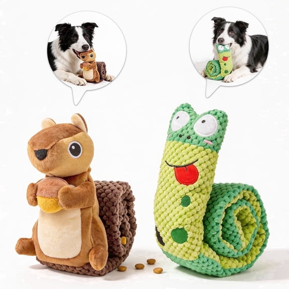 UXVA 2 Pack Snuffle Dog Toys, Squirrel & Frog Hide Treat Squeaky Plush Puzzle Toys